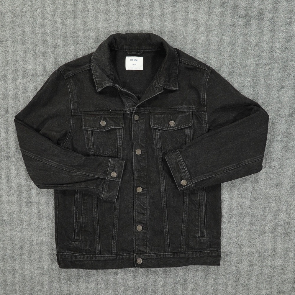 Old Navy Jacket Girls XXL 18 Black Wash Denim Trucker Button Front Jean Pockets